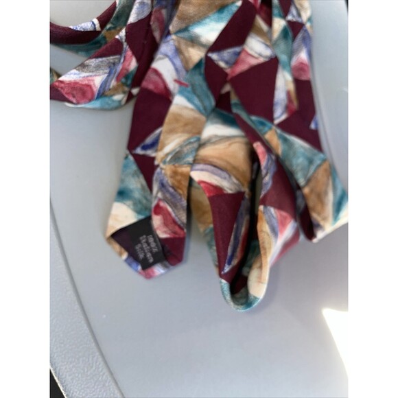 Fabienne Men's Neck Tie Hatian Silk Blend Burgandy Green Tan57"x3.5" Made in USA - Picture 7 of 7